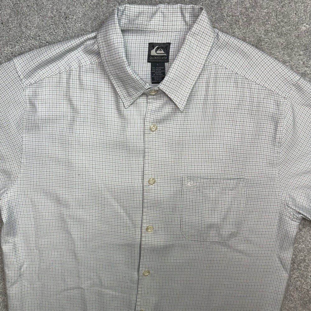 Quiksilver Mens L White Micro Check Short Sleeve Button Up Shirt Surf - Picture 7 of 7